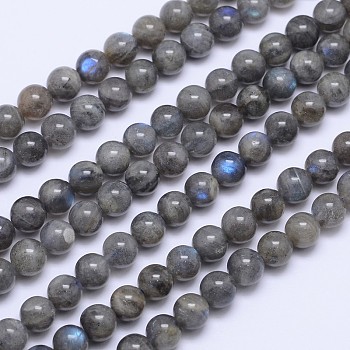 Natural Labradorite Round Bead Strands, 8mm, Hole: 1mm, about 48pcs/strand, 15.5 inch