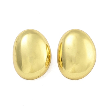 Rack Plating Oval Brass Stud Earrings, Long-Lasting Plated, Cadmium Free & Lead Free, Real 18K Gold Plated, 35x26.5mm