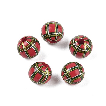 Wood European Beads, Christmas Stripe Beads, Flat Round, Orange Red, 16mm, Hole: 4.5mm