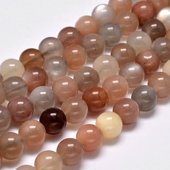 Grade AA Natural Multi-Moonstone Bead Strands, Round, 8mm, Hole: 1mm, about 48pcs/strand, 15.5 inch