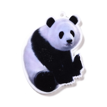 Printed Opaque Acrylic Pendants, Animal Theme Charms, Panda Pattern, 38x28x2mm, Hole: 1.5mm