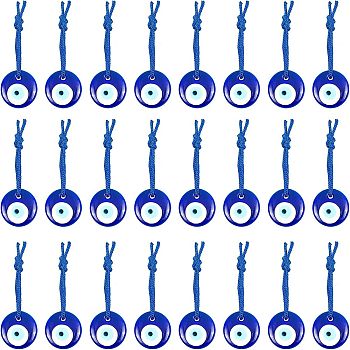 Nbeads Handmade Evil Eye Lampwork Pendants, Flat Round, 30x6.5mm, Hole: 4mmm, 24pcs/bag