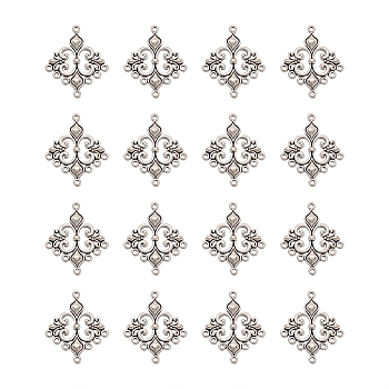 Tibetan Style Chandelier Component Links, Nickel Free, Rhombus, Antique Silver, 35x29x2mm, Hole: 1.5mm