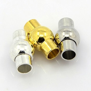 Brass Magnetic Clasps with Glue-in Ends, Oval, Mixed Color, 16x8mm, Hole: 3mm