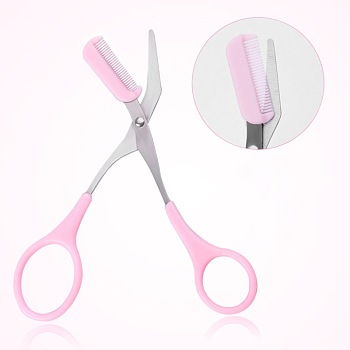 Stainless Steel Eyelash Thinning Shears Comb, Eyebrow Trimmer Scissor, Shaping Eyebrow Grooming Cosmetic Tool, Pink, 12.5cm, Comb: 3cm, Blade: 2.7cm