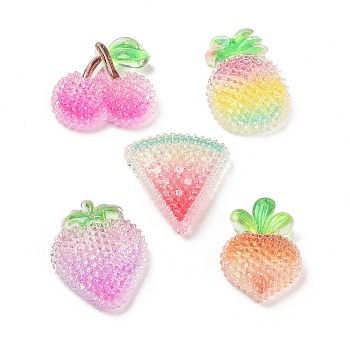 Transparent Resin Decoden Cabochons, Fruit with Glitter Powder, Mixed Color, 28~30x21~25x10mm