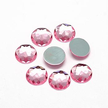 Acrylic Rhinestone Flat Back Cabochons, Faceted, Bottom Silver Plated, Half Round/Dome, Pink, 8x3mm