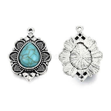 Antique Silver Teardrop Synthetic Turquoise Pendants