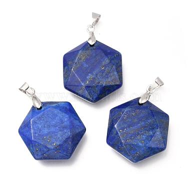 Platinum Hexagon Lapis Lazuli Pendants