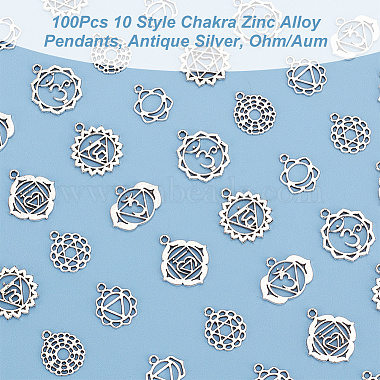 Elite 100Pcs 10 Style Chakra Zinc Tibetan Style Alloy Pendants(FIND-PH0009-01)-4