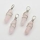 Faceted Bullet Platinum Plated Brass Gemstone Double Terminated Pointed Pendants(G-J265-04)-1
