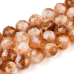 Natural Citrine(Heated) Beads Strands, Round, Faceted, 9~10mm, Hole: 0.9mm, about 19~20pcs/strand, 7.40~7.80''(18.8~19.8cm)(G-S345-10mm-18-01)