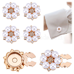 Alloy Rhinestone Cufflinks, with Imitation Pearl Beads, Flower, Light Gold, 26x13mm(FIND-WH0111-881)