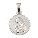 Non-Tarnish 304 Stainless Steel Pendants, Religious Theme Charm, Flat Round with Virgin Mary, Stainless Steel Color, 18.5x15x2.5mm, Hole: 5x3mm(STAS-B071-02G-12P)