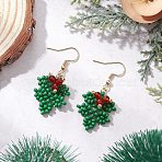 Christmas Handmade Glass Seed Beads Dangle Earrings, with 304 Stainless Steel Earring Hooks, Holly Leaf, Golden, 44x21mm(EJEW-MZ00516)