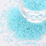 12/0 Imitation Jade Glass Seed Beads, Opaque Colours Luster, Round, Sky Blue, 2x1.5mm, Hole: 1mm, about 40000pcs/Pound(SEED-S049-A-008)