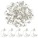 50Pcs Tibetan Style Alloy Pendants, Moon with Star, Antique Silver, 19x15x2mm, Hole: 1.6mm(FIND-YW0009-84)