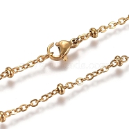 304 Stainless Steel Cable Chains/Satellite Chains Necklaces, with Rondelle Beads and Lobster Claw Clasps, Golden, 17.91 inch(45.5cm), 2mm(NJEW-L159-07A-G)