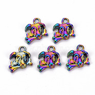 Alloy Pendants, Cadmium Free & Nickel Free & Lead Free, Dog, Rainbow Color, 15x15.5x4mm, Hole: 2.5mm(PALLOY-S180-104-NR)