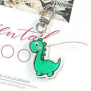 Cute Acrylic Dinosaur Pendant Keychain, with Metal Clasps, for Car Key Bag Gift Keyring, Medium Spring Green, 3~4cm(WG57303-03)
