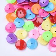 Opaque Acrylic Beads, Curved, Flat Round, Mixed Color, 15x3mm, Hole: 1.5mm, about 1750pcs/500g(MACR-S296-86)