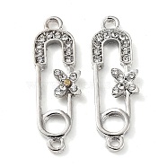 Alloy with Rhinestone Pendants, Cadmium Free & Lead Free, Paper Clip with Butterfly, Platinum, 28.5x9x2.8mm, Hole: 2mm(FIND-B028-07P)