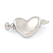 925 Sterling Silver Box Clasps, Heart, Real Platinum Plated, 8.5x16.5x5mm, Hole: 0.6mm(STER-B005-43P-02)