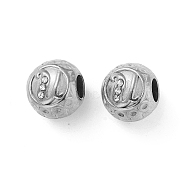 304 Stainless Steel Rhinestone European Beads, Round Large Hole Beads, Real 18K Gold Plated, Round with Letter, Letter U, 11x10mm, Hole: 4mm(STAS-A092-10U-P)