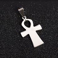 201 Stainless Steel Ankh Cross Pendants, Stainless Steel Color, 34x20.5x1.5mm, Hole: 4x9mm(STAS-I032-008)
