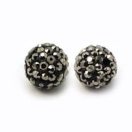 Polymer Clay Rhinestone Beads, Grade A, Round, PP15, Hematite, 12mm, Hole: 2mm, PP15(2.1~2.2mm)(RB-C1438-12mm-A29)