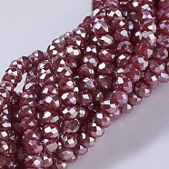 Electroplate Glass Beads Strands, Full Plated, Faceted, Rondelle, Red, 3x2mm, Hole: 0.8~1mm, about 185~190pcs/strand, 15.5~16 inch(39.3~40.6cm)(GLAA-F078-FP08)