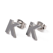 304 Stainless Steel Greek Alphabet Stud Earrings, Manual Polishing, Letter.K, 7~11x2~10x1.5mm, Pin: 0.8mm(STAS-D007-07P-14)