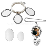 Imitation Pearl Wedding Bouquet Jewelry Set, Oval Blank Picture Charms Triple Loops Alloy Bangle & Brooch, Memorial Photo Charms Bouquet Holder, Seashell Color, Inner Diameter: 2-1/8 inch(5.5cm), 78mm(BJEW-FH0001-01A)