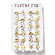 Clear Cubic Zirconia Diamond Dangle Stud Earrings, 304 Stainless Steel Jewelry for Women, Golden, 16x9mm, Pin: 0.7mm(EJEW-G292-06G)
