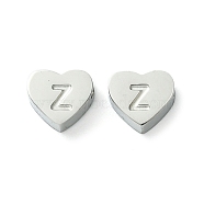 Tarnish Resistant 316L Surgical Stainless Steel Beads, Love Heart with Letter Bead, Stainless Steel Color, Letter Z, 5.5x6.5x2.5mm, Hole: 1.4mm(STAS-R230-01Z-P-1)