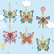 DIY Diamond Painting Butterfly Keychain Kits, Including Acrylic Rhinestones Bag, Diamond Sticky Pen, Tray Plate and Glue Clay, Mixed Color, 60~80mm, 6pcs/set(PW-WGC0FFB-01)