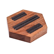 3-Slot Hexagon Walnut Wood Ring Display Stands, Rings Jewelry Organizer Holder with Velvet, Black, 10x8.8x1.7cm(PW-WG36263-01)