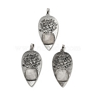 Natural Quartz Crystal Square Big Pendants, Rack Plating Antique Silver Plated Alloy Leaf Rock Crystal Charms, Cadmium Free & Lead Free, 56.5x30x7mm, Hole: 6.5x5mm(G-F763-07AS-04)