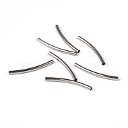 Tube Beads, Brass, Curved, Platinum Color, Nickel Free, about 2mm wide, 25mm long, hole: 1mm(EC297-NF)