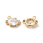 Clear Glass Charms, with Brass Findings, Candy, Real 18K Gold Plated, 8.5x12x5mm, Hole: 1.2mm(KK-M233-42G)