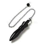 Natural Obsidian Pointed Dowsing Pendulums, with 304 Stainless Steel Chains, Bullet Charm, 243mm, Bullet: 60x12.5mm, Hole: 3mm(G-F758-F05-P)
