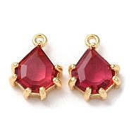 Real 18K Gold Plated Brass Micro Pave Cubic Zirconia Charms, Teardrop, FireBrick, 11x8x3.5mm, Hole: 0.9mm(KK-Q779-08G-05)