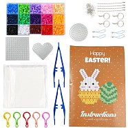 15 Colors DIY Fuse Beads Kit, with Mixed Shape ABC Plastic Pegboards, Ironing Paper and Plastic Tweezers, Iron Keychain Clasp Findings & Chains & Mobile Phone Strap, Plastic Keychain Clasp, Mixed Color, 5x5mm, Hole: 3mm, 1200pcs(DIY-X0295-01C-5mm)