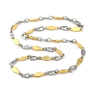 201 Stainless Steel Teardrop Links Chain Necklace, with 304 Stainless Steel Clasps, Golden & Stainless Steel Color, 24.06 inch(61.1cm), link: 17.5x6.5x1.5mm and 12x6x1.5mm(NJEW-F22-39R-GP)