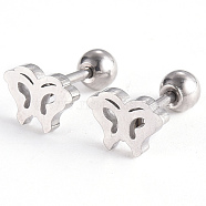 201 Stainless Steel Barbell Cartilage Earrings, Screw Back Earrings, with 304 Stainless Steel Pins, Butterfly, Stainless Steel Color, 6x8x2mm, Pin: 1mm(EJEW-R147-16)
