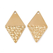 Ion Plating(IP) 304 Stainless Steel Pendants, Rhombus Charm, Real 18K Gold Plated, 32x18x1mm, Hole: 1.5mm(STAS-B031-05G)