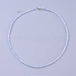 Natural Blue Lace Agate Beaded Necklaces, with Brass Lobster Claw Clasps, Faceted Round Beads, 15.75 inch~16.14 inch(40~41cm)x3~3.5mm(NJEW-K114-B-A08)
