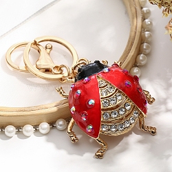 Alloy Rhinestone Keychains, Bag Purse Decorations, Enamel Style, Ladybug, Red, 50mm(PW-WGFC63F-01)