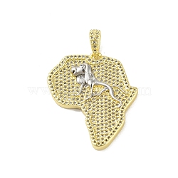 Brass Micro Pave Cubic Zirconia Pendants, Real 18K Gold Plated, Lion, Clear, 35x30x3mm, Hole: 7x4mm(KK-E111-22G)