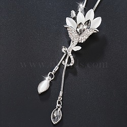 Flower Alloy Rhinestone Y Tassel Long Necklaces for Women, Platinum, Crystal, 33.46 inch(85cm)(FS-WGCC889-02)